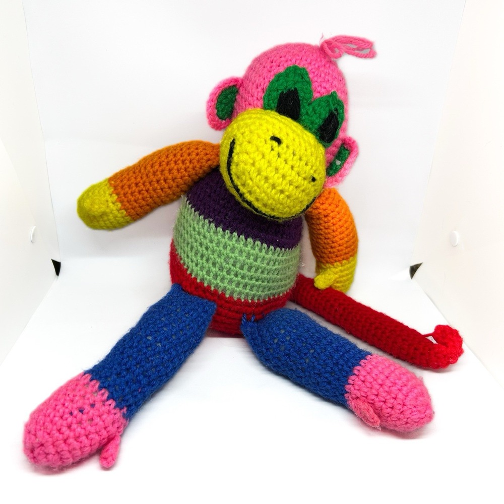 Crochet‎ Rainbow Monkey 18" Inches Tall hobbyist Handmade